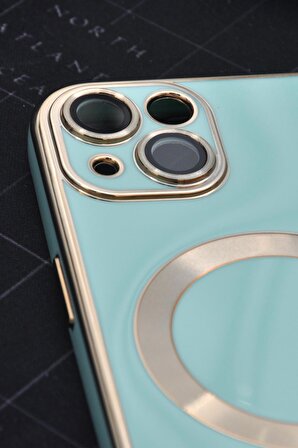 iPhone 13 Uyumlu MagSafe Özellikli Lens Korumalı Renkli Kılıf Mint Yeşili