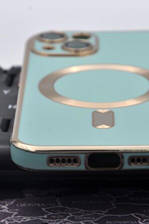 iPhone 13 Uyumlu MagSafe Özellikli Lens Korumalı Renkli Kılıf Mint Yeşili