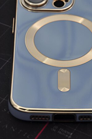 iPhone 14 Pro Max Uyumlu MagSafe Özellikli Lens Korumalı Lazerli Renkli Kılıf Mavi