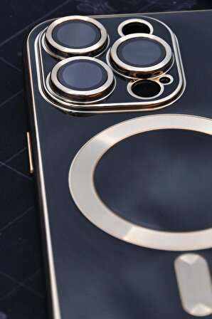 iPhone 14 Pro Max Uyumlu MagSafe Özellikli Lens Korumalı Lazerli Renkli Kılıf Siyah