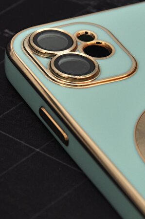 iPhone 12 Uyumlu MagSafe Özellikli Lens Korumalı Lazerli Renkli Kılıf Mint Yeşili