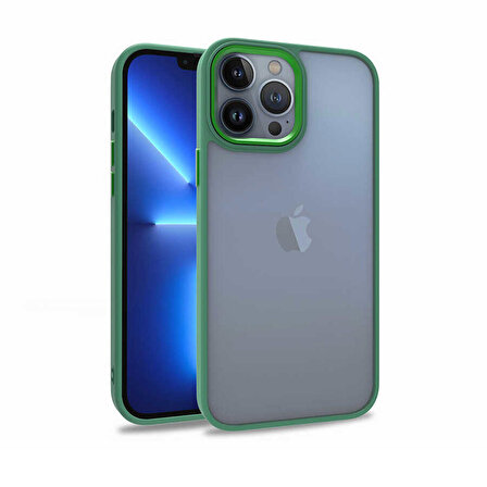 iPhone 13 Pro Max Kılıf Arkası Şeffaf Kenar Korumalı Silikon Flora- Yeşil