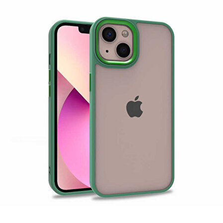 iPhone 13 Kılıf Arkası Şeffaf Kenar Korumalı Silikon Flora- Yeşil