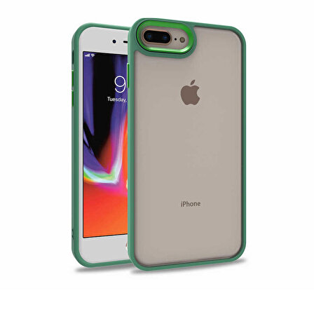 iPhone 8 Plus Kılıf Arkası Şeffaf Kenar Korumalı Silikon Flora- Yeşil
