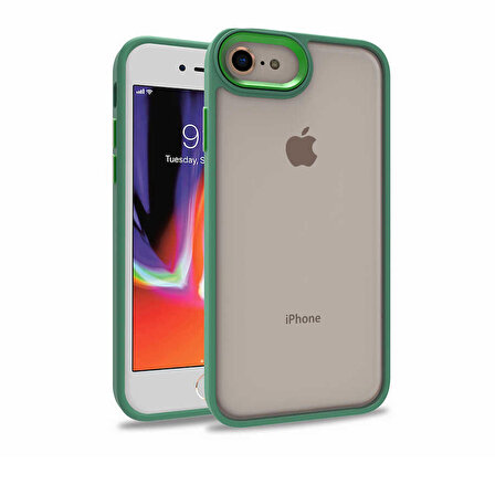 iPhone SE 2022 Kılıf Arkası Şeffaf Kenar Korumalı Silikon Flora- Yeşil