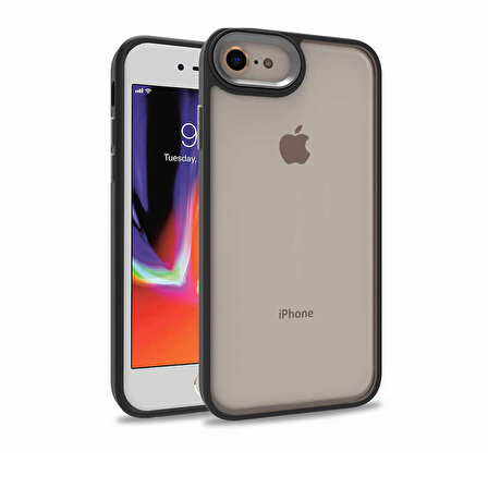 iPhone SE 2022 Kılıf Arkası Şeffaf Kenar Korumalı Silikon Flora- Siyah