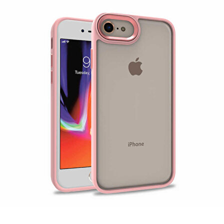 iPhone SE 2022 Kılıf Arkası Şeffaf Kenar Korumalı Silikon Flora- Rose Gold