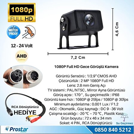 Navistar AHD 1080P Full HD 4Pin Starlight Plastik Kasa Gece Görüşlü Geri Görüş Kamerası