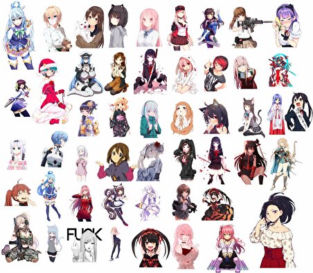 50 Adet Sevimli Anime Kızları Sticker Seti 03