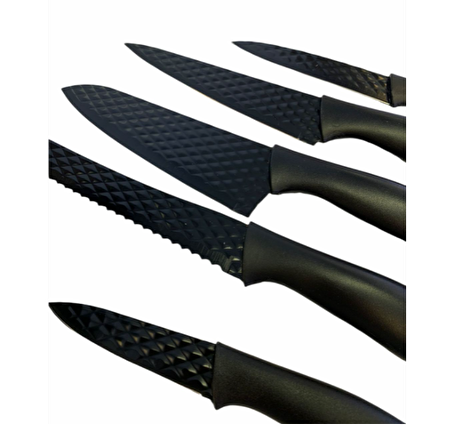 Arow Desenli Bıçak Seti 6'lı Siyah 