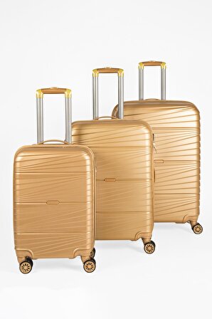 Protocol London 901 3'lü Valiz Bavul Seti Gold - Darbelere Karşı Yüksek Koruma