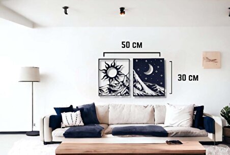 Wall Art Güneş ve Ay Temalı 50x30cm