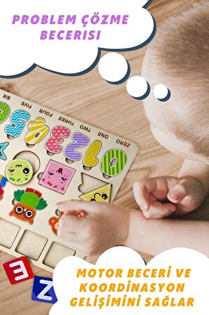 Eğitici Ahşap Çocuk Tak Çıkar Oyuncak  Puzzle Yapboz HAYVANLAR, SAYILAR VE ŞEKİLLER
