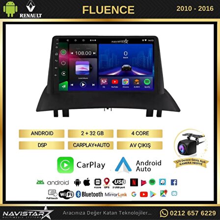 Fluence Kablosuz Carplay 2+32GB Android 13 Navigasyon Multimedya Sistemi