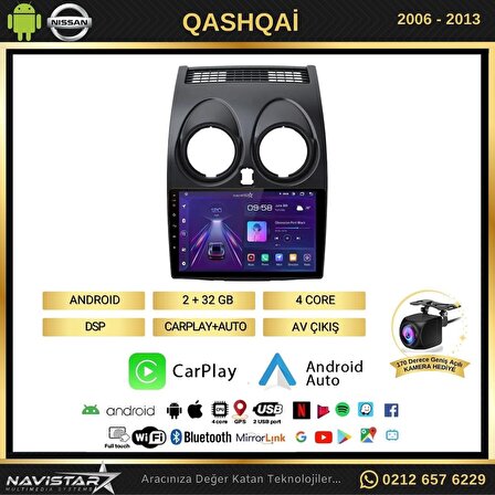 Nissan Qashqai 2+32GB Kablosuz Carplay  Android 13 2006-2013 Navigasyon Multimedya Sistemi