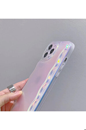 Iphone 15 Pro Max Uyumlu Zigzaglı Puffer Gümüş Renk Parlak Telefon Kılıfı