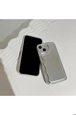Iphone 15 Uyumlu Zigzaglı Puffer Gümüş Renk Parlak Telefon Kılıfı