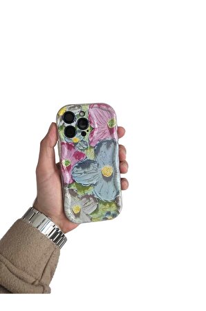 IPhone 15 Uyumlu Çiçek Desenli Zigzaglı Telefon Kılıfı
