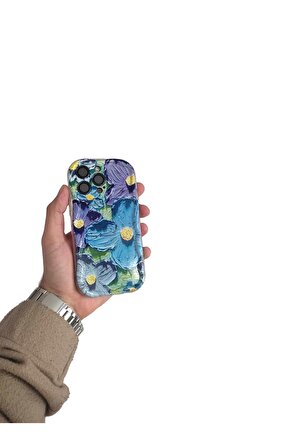 IPhone 15 Uyumlu Çiçek Desenli Zigzaglı Telefon Kılıfı
