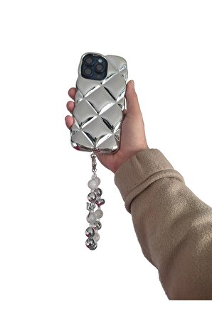 iPhone 15 Pro Max Uyumlu Geometrik Dilimli Hologramlı Baklava Şişme Puf Koruyucu Kapak Kılıf