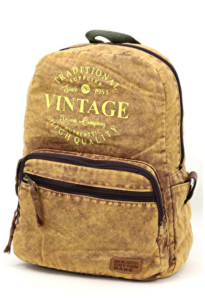 Old Cotton 5055 Rabel Açık Kahve Kumaş Salaş Vintage Sırt Okul Seyahat 15 inç Laptop Tablet Çantası