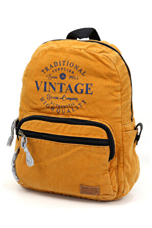 Old Cotton 5055 Rabel Turuncu Kumaş Salaş Vintage Sırt Okul Seyahat 15 inç Laptop Tablet Çantası
