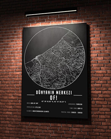 Dünyanın Merkezi OF! 50x70 cm Şehir Haritası Kanvas Tablo
