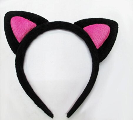 Sevimli Kedi Kulak Pofuduk Kedi Taç Siyah İçi Şeker Pembe Renk 17x15 cm
