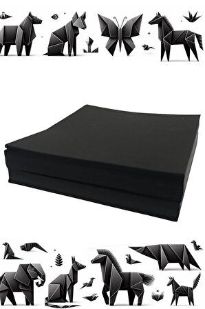 Origami Kağıdı, 500 Adet Siyah Renk Origami Set 500lü Paket