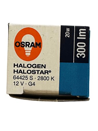 Osram 64425S Halostar Starlite 20W 12V 2800K (Sarı Işık) G4 Duylu Halojen Ampul