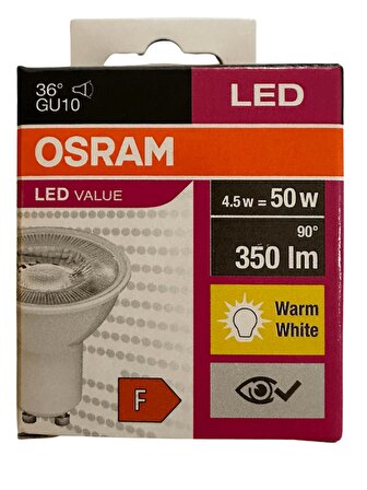 Osram 4.5W (50W) 3000K (Sarı Işık) GU10 Duylu Par16 Led Spot (8 Adet)