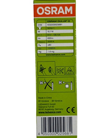 Osram Dulux D 10W 830 3000K (Sarı Işık) G24d-1 Duylu PLC Ampul