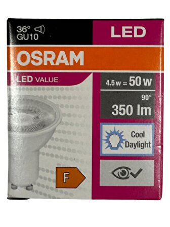 Osram Par16 4.5W (50W) 6500K (Beyaz Işık) GU10 Duylu Led Spot (10 Adet)