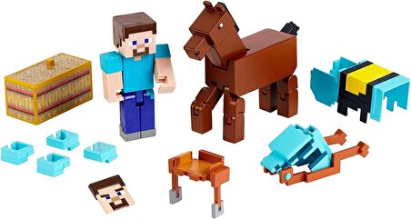 Orijinal Mojang Minecraft Steve and Armored Horse Atı Figür Paketi Oyuncakları