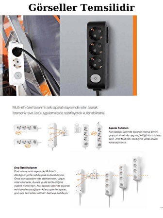 Avarson (3'Lü) Üçlü Priz Topraklı Kablolu Siyah (3x2,5 TTR) 3 (Üç) Metre