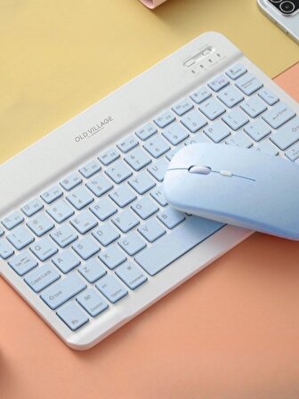 Mini taşınabilir kablosuz bluetooth Klavye Mouse Seti Mavi