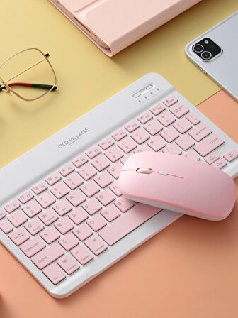 Mini taşınabilir kablosuz bluetooth Klavye Mouse Seti Pembe