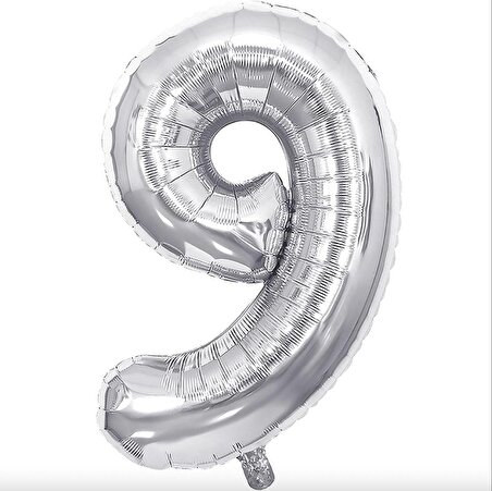 9 Rakamı folyo balon Gümüş Renkli 100 cm Doğum günü Parti balonu 40 inch