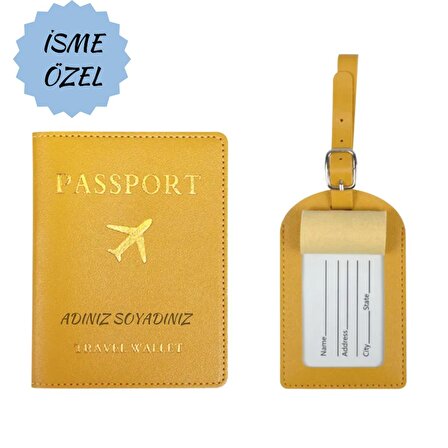 [İSME ÖZEL] Deri Pasaport kılıfı valiz etiketi renkli set Kişiselleştirme