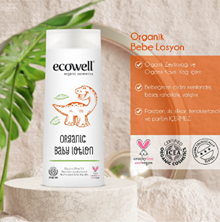 Ecowell Organik & Vegan Bebe Losyonu - 300 ml (İlaç Saklama Kutusu Hediye)