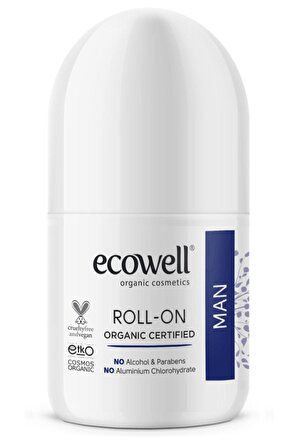 Erkek Ecowell Organik & Vegan Roll-on 75 ml (İlaç Saklama Kutusu Hediye)