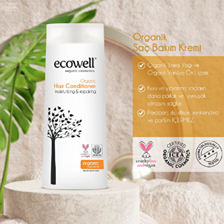 Ecowell Organic Nemlendirici Tüm Saç Tipleri İçin Bakım Yapan Saç Kremi 300 ml