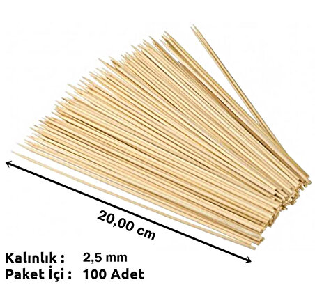 Bambu Kurabiye Çubuğu, Çöp Şiş, 100 Adet - 20 cm