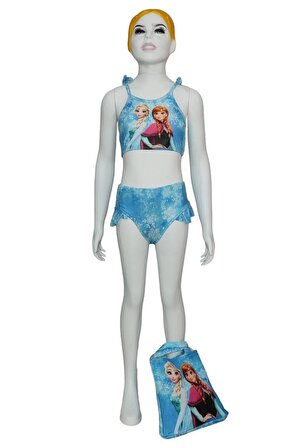 Elsa Ana Karakter Baskılı Plaj Çantalı Bikini Kız Çocuk Bikini