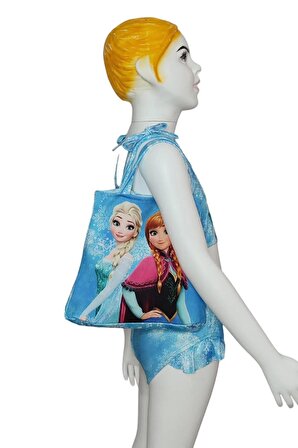 Elsa Ana Karakter Baskılı Plaj Çantalı Bikini Kız Çocuk Bikini