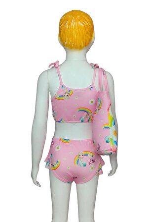 Elsa Karakter Baskılı Plaj Çantalı Bikini Kız Çocuk Bikini