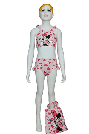 Minnie Mouse Desenli Çanta Aksesuarlı 3 Parça Bikini