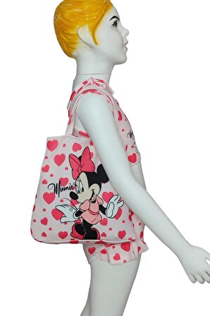 Minnie Mouse Desenli Çanta Aksesuarlı 3 Parça Bikini