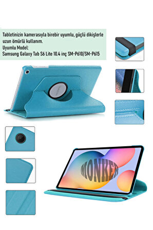 Monker Samsung Galaxy Tab S6 Lite P610 Uyumlu Mavi 10.4 inç Tablet Kılıfı Dönebilen Standlı Suni Deri