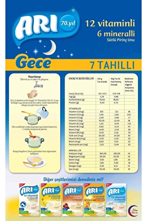 Arı Mama Pirinç Unu 200gr Gece 7 Tahıllı Sütlü (4 Lü Set)